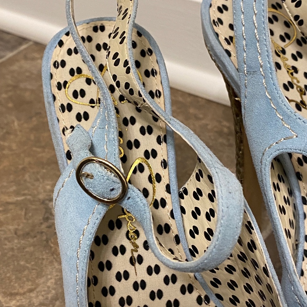 Jessica Simpson Eddy blue suede peep toe heels. - Picture 9 of 15